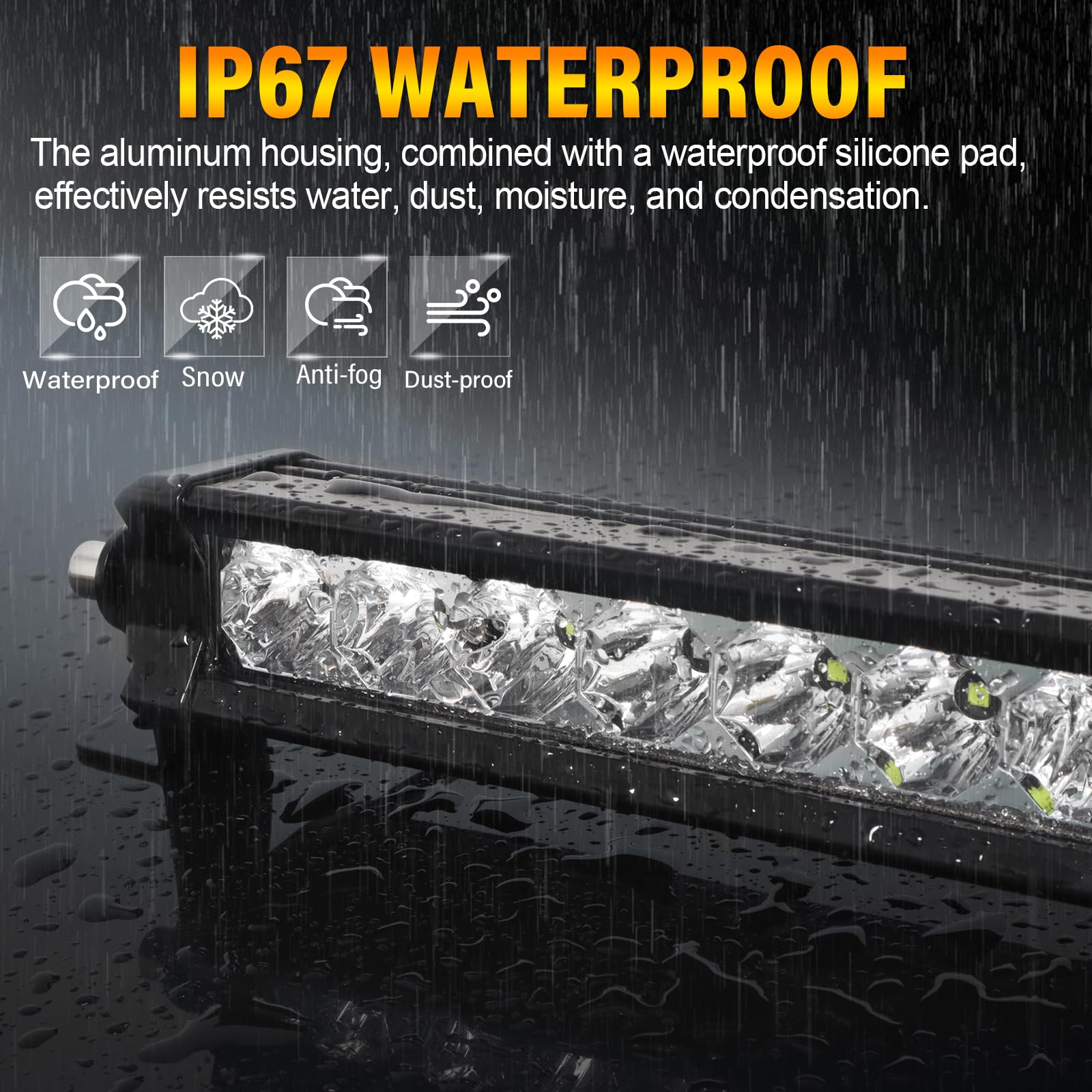 Willpower Listwa LED 20'' 51 cm 60 W, 6000 lm, rampa LED z wiązką 12 V, pojedynczy rząd, listwy świetlne LED, światła przeciwmgielne do 4 x 4, ciężarówka, ciągnik, łódź offroad, pojazd, 6000 K, biały