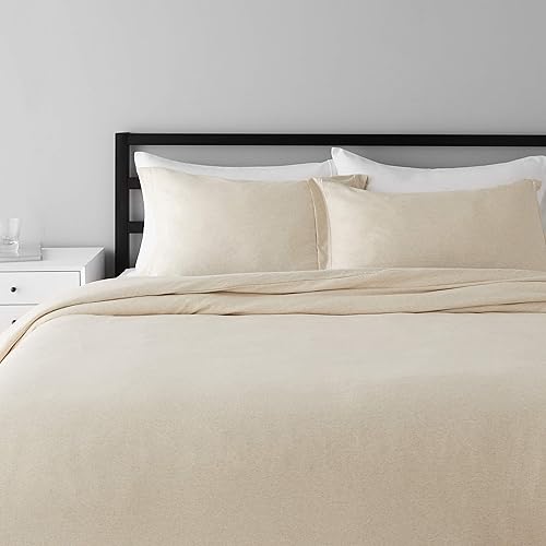Amazon Basics Cotton Blend Jersey Duvet Cover Set - King, Oatmeal Heather