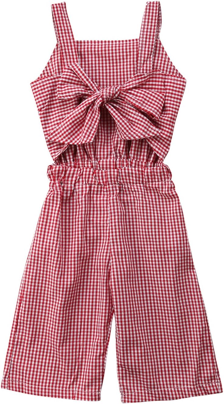 Kids Toddler Baby Girl Red Plaid Big Bow Sleeveless Romper Jumpsuit Trousers Clothes Outfits