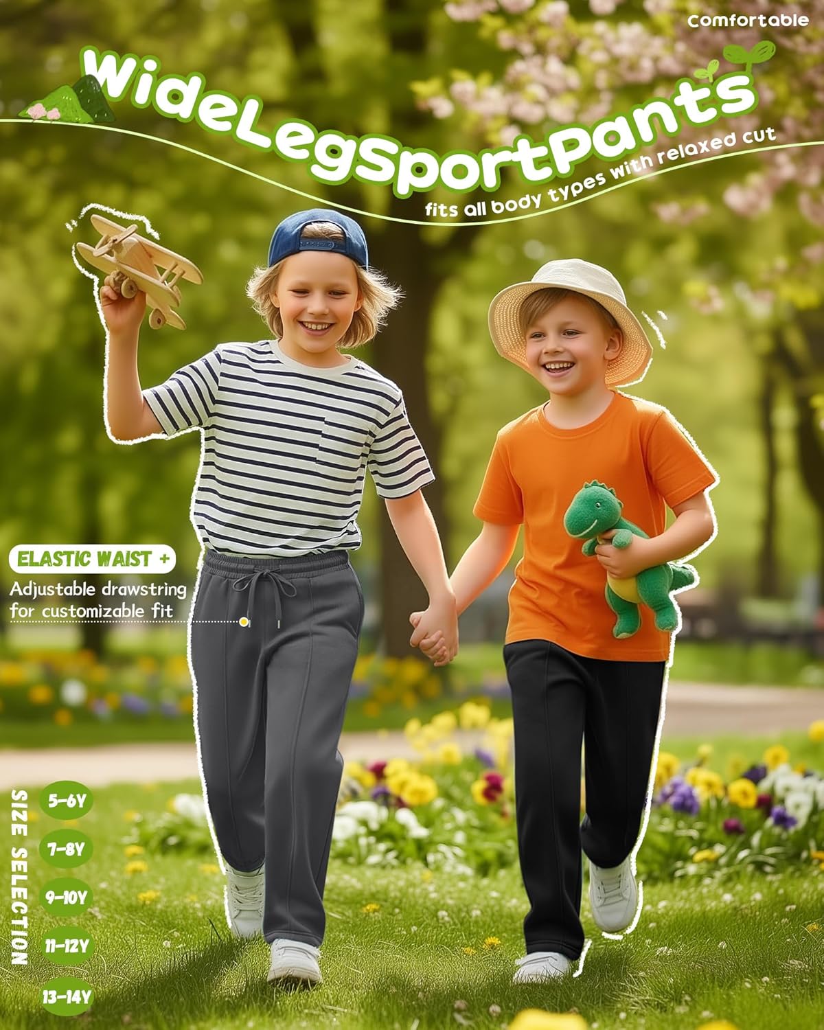 3 Pack Boys Wide Leg Sweatpants Baggy Athletic Drawstring Joggers Elastic Waist Kids Sweat Pants with Pockets - Image 5