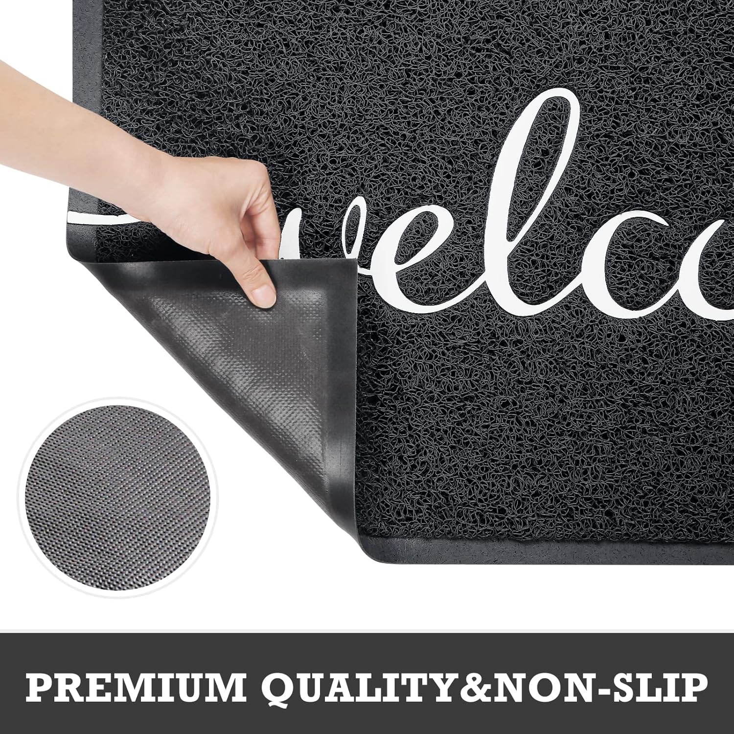 Door Mat Welcome Mats Outdoor Indoor Non-Slip Doormat for Entryway Low-Profile Floor Mat for Yard, Garage, High Traffic Areas (32"x20", Black)