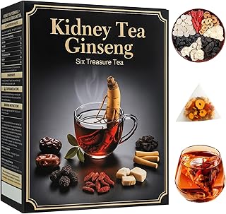 Kidney Tea - Ginseng Six Treasure Tea for Men & Women, Herbal Ginseng Tea Bags for Liver 7 Precious Natural Ingredients Formula, Thoughtful Gift for Spouses, Parents, Gym-Goers(1 Pack/25 Bags)