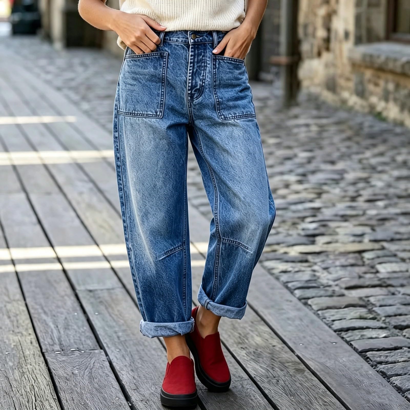 Jeans Donna Vita Alta Palazzo Jeans Vita Alta Larghi Curvy Pantaloni Denim Baggy Casual Gamba Larga Palazzo Pantaloni Elasticizzati Leggeri Wide Leg Moda Streetwear Y2k Taglie Forti Vintage