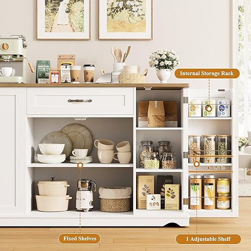 Miniatura 6 de HOSTACK Carrito de Isla de Cocina con Almacenamiento, Isla de Almacenamiento de Cocina de 47'' sobre Ruedas con 2 Cajones, Mesa de Isla Rodante con