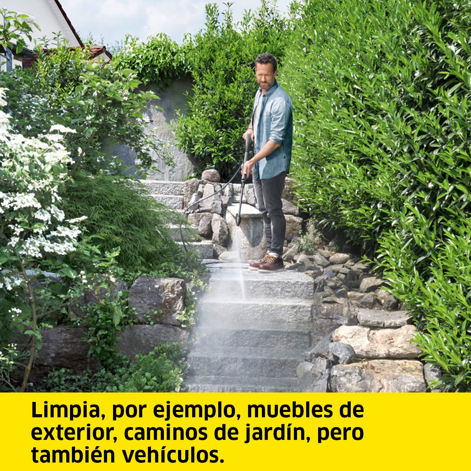 Kärcher Hidrolimpiadora K 4 Compact Home, Presión: máx. 130 Bar, Caudal: 420 l/h, Rendimiento: 30 m²/h, Filtro de Agua, Peso: 11 kg, con Limpiadora de Superficie T 5, Detergente de Piedra y Fachadas