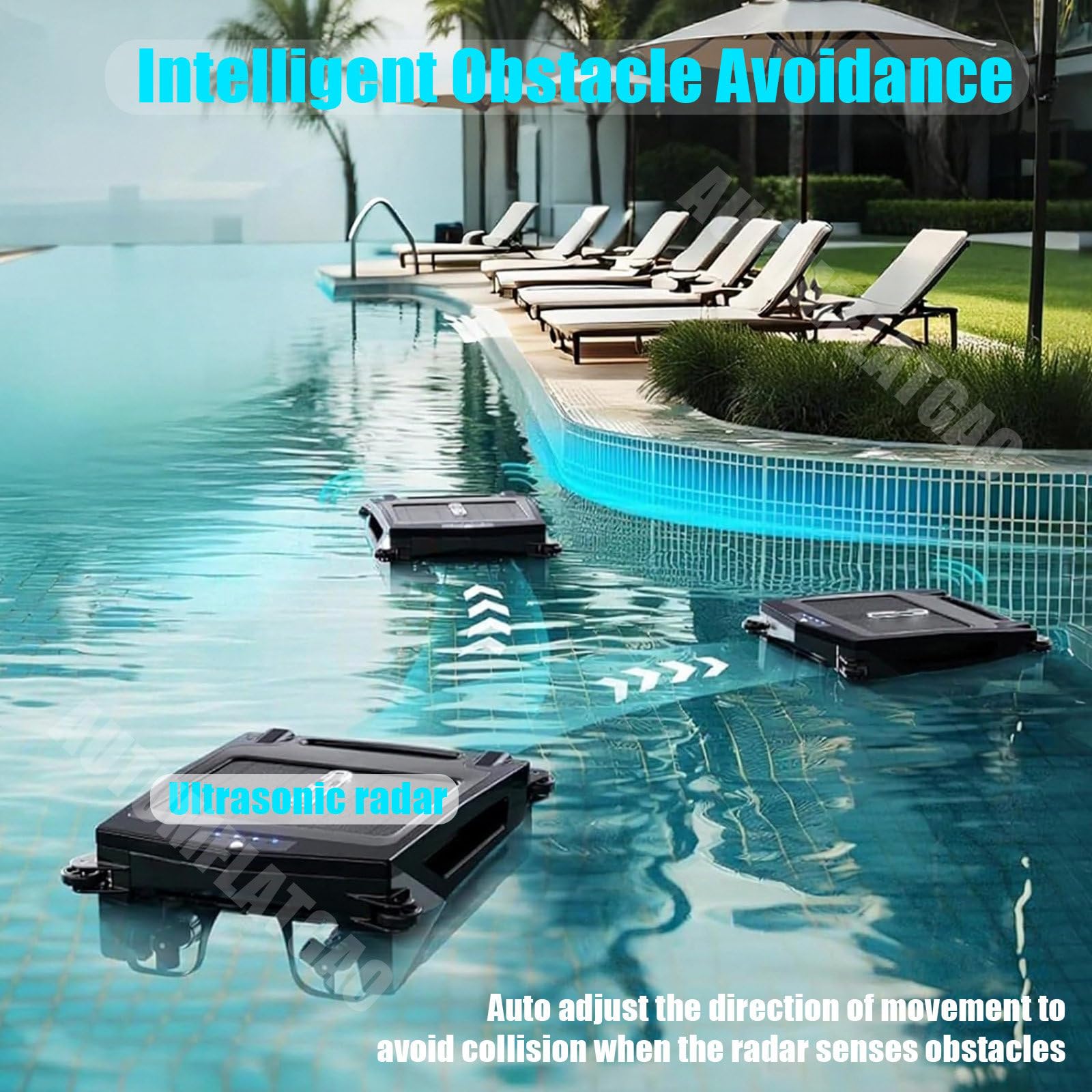 Robot Pulitore Piscina Solare, App Robot Piscina Senza Fili, Doppia Modalità Di Ricarica, Pulizia 24 Ore Su 24, 7 Giorni Su 7 per Tutte Le Piscine, Prevenzione Intelligente Degli Ostacoli