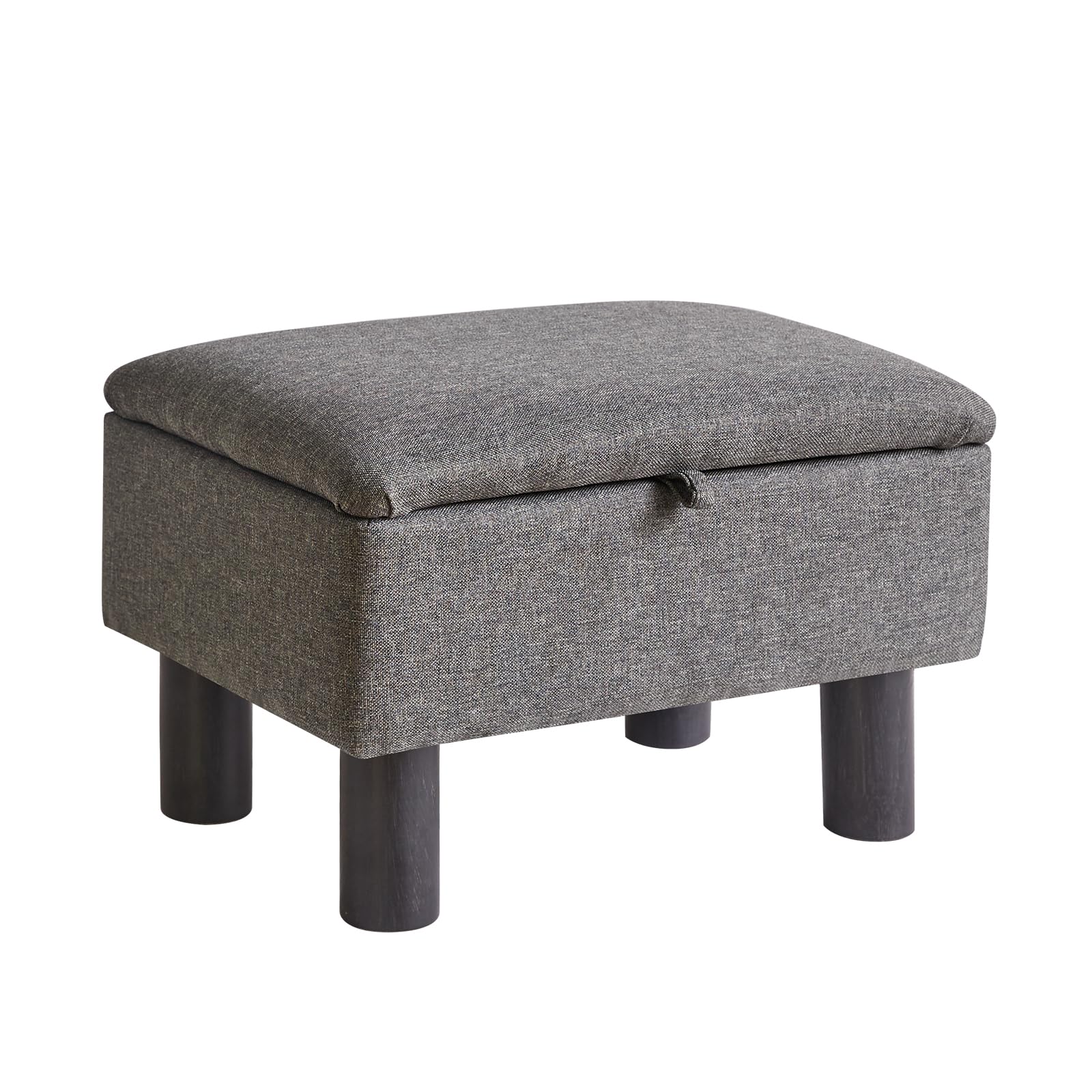 Reposapiés Otomano Pequeño con Patas de Madera, Taburete de Lino, Taburete para Cambiar Zapatos, Reposapiés para Sala de Estar, Dormitorio, Entrada, Oficina, Gris Claro, YD-JD1364