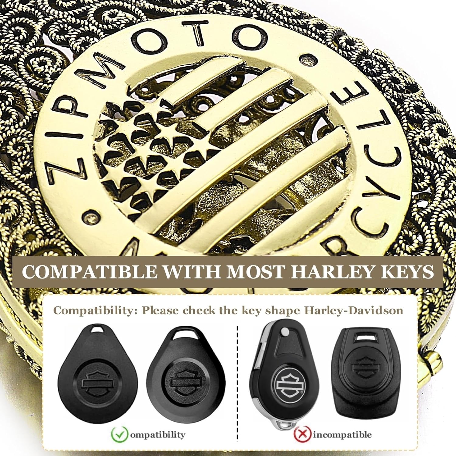 for Harley Davidson Key Fob Cover, Pure Copper, Harley Motorcycle Key Case (Key Chain Necklace 2 in 1)