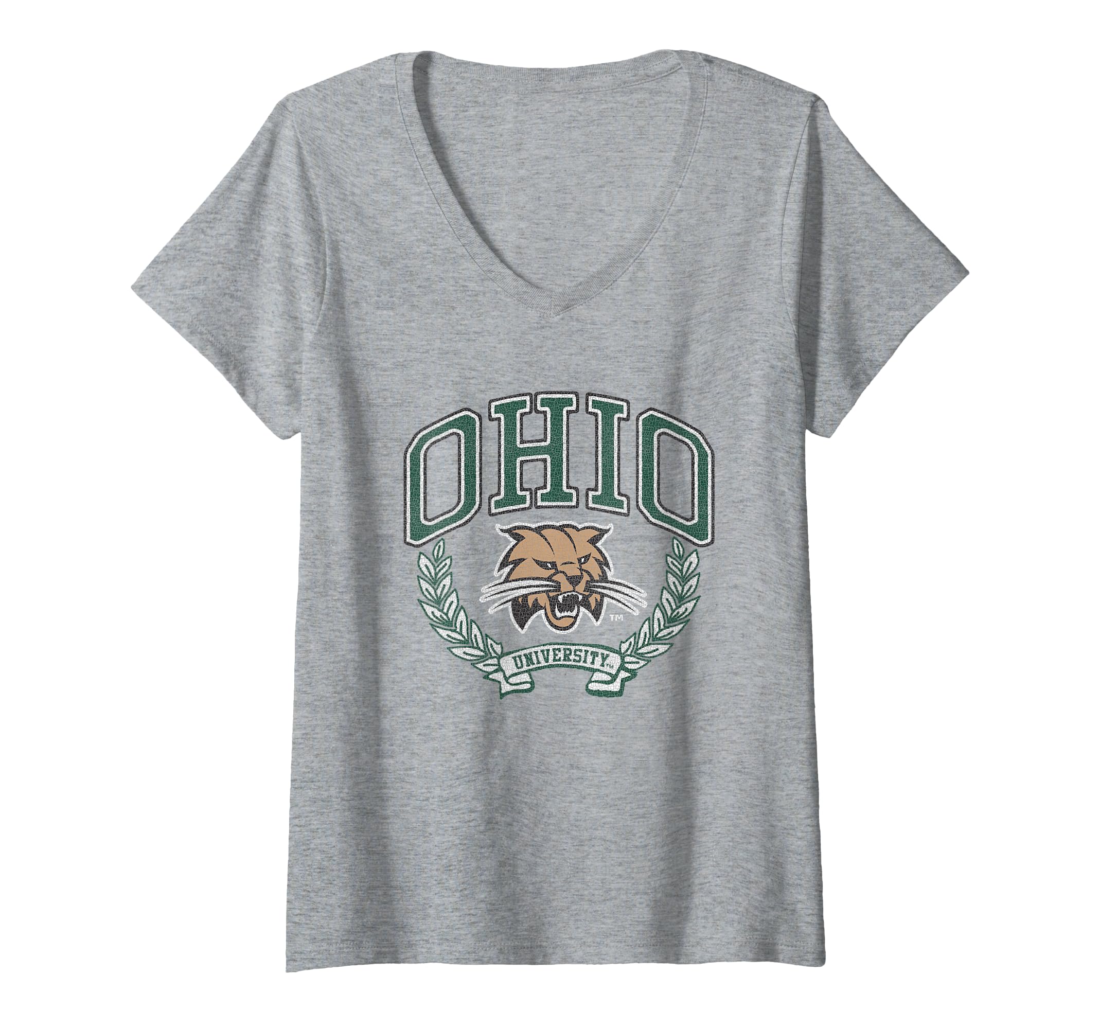 Womens Ohio Bobcats Victory Vintage Heather Gray V-Neck T-Shirt