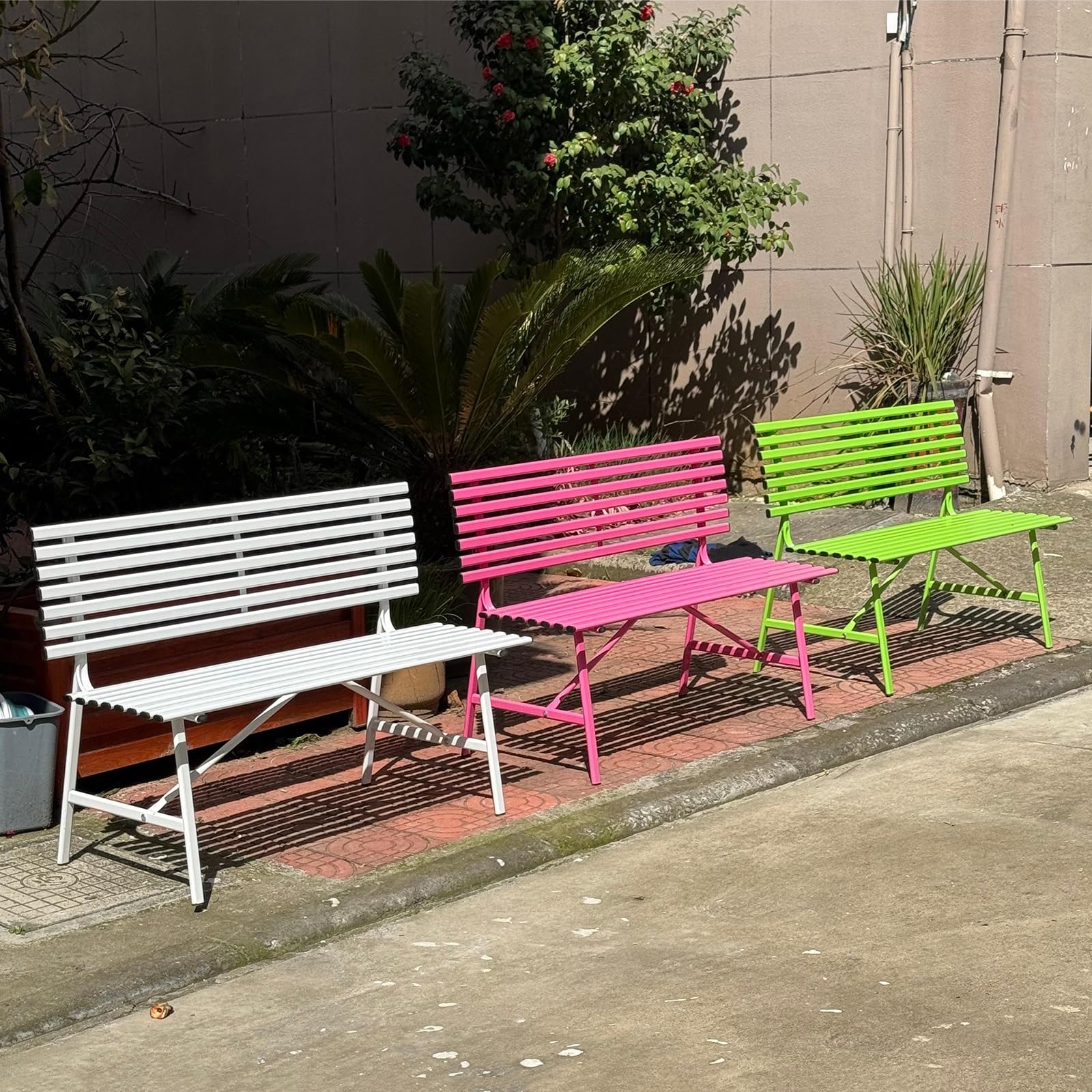 Panchina da Esterno, Panchina da Giardino in Ferro per 2 Persone, Con Schienale e Sedute a Doghe per Giardino, Patio, Portico, Ingresso(Orange)
