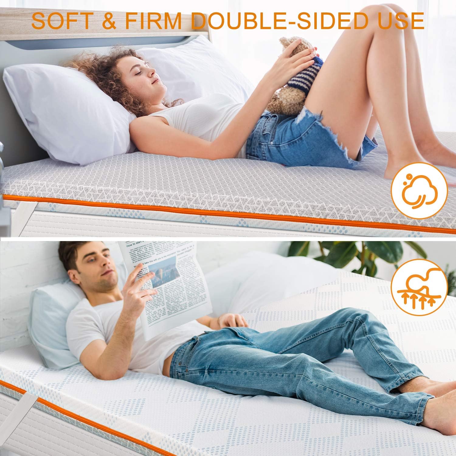 Lowest Price Maxzzz Mattress Topper Queen, 3 Inch Bamboo Charcoal Memory Foam Mattress Topper & Copper Foam Bed Topper Dual Side Use, Removable Soft Cover with Ventilated Design CertiPUR-US Certified(60x80Inch)