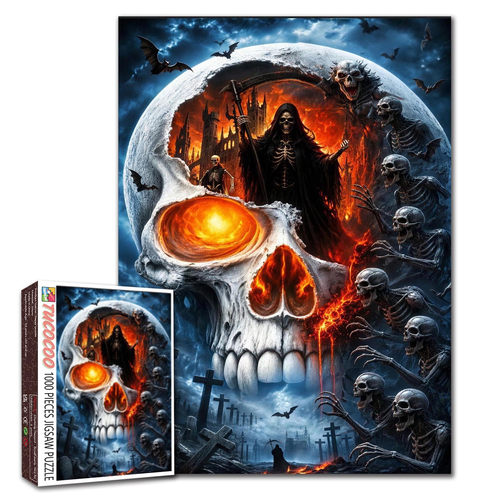Skull Jigsaw Puzzle Demon Gothic Horror Halloween 1000 Pieces Puzzles for Adults Beginner Undead Skeleton Castle Picture Challenging Family Activity Games DIY Crafts Puzzle for Home Decor Gifts โ image 1