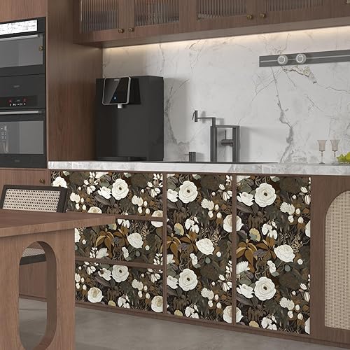 Miniatura 7 de Laatse Papel tapiz floral para despegar y pegar de 17.5 x 118 pulgadas, papel de contacto de flores bohemias, autoadhesivo, extraíble, impermeable,