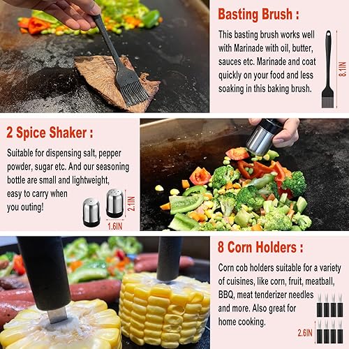 Miniatura 5 de Juego de 38 piezas de accesorios para parrilla de parte superior plana - Imprescindible para su exterior con espátula de parrilla profesional, kit