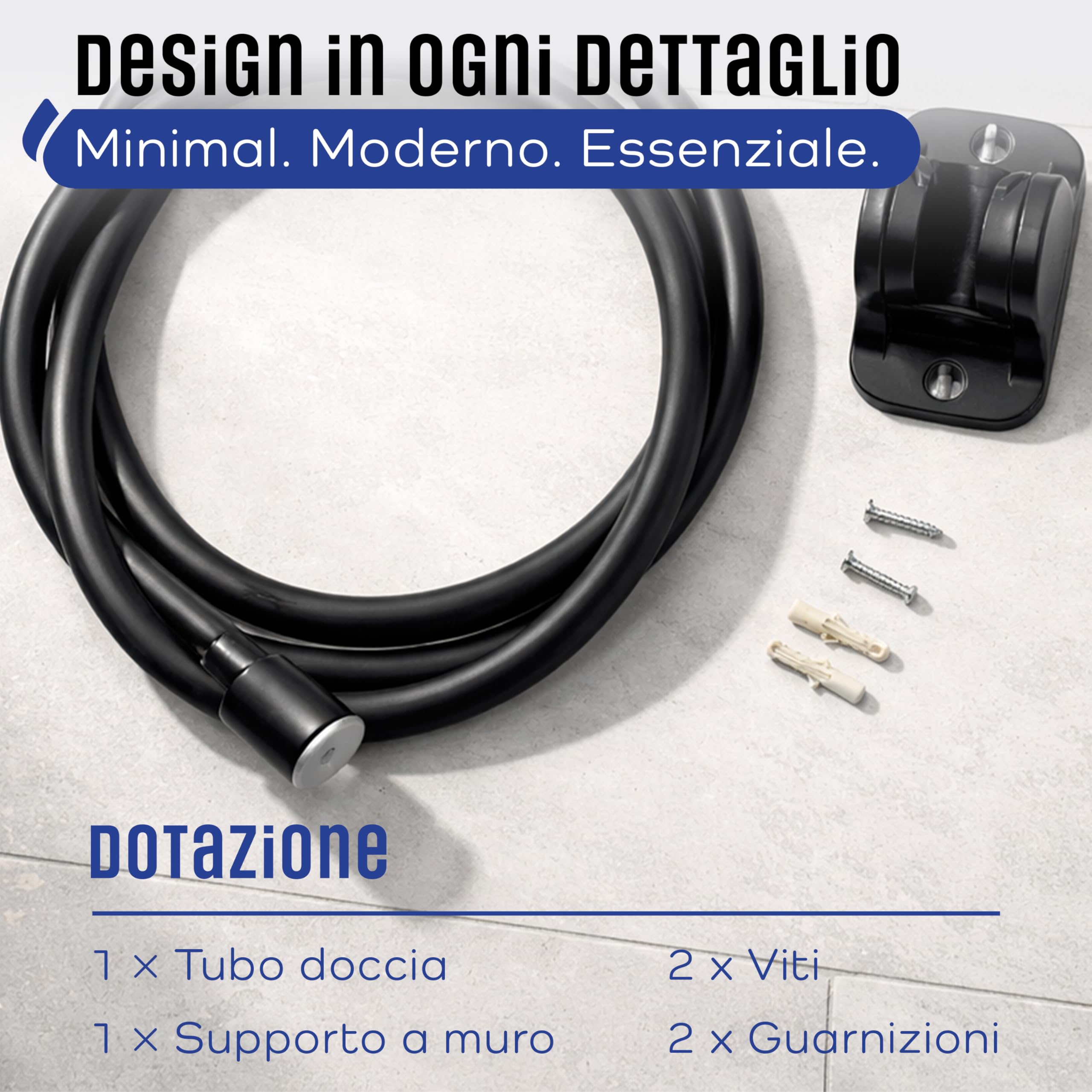 Flessibile Doccia 150 cm Universale in PVC – Tubo Doccia Antipiega con Giunti Rinforzati e Kit Accessori – Installazione Facile e Compatibile con Tutti i Doccini Standard