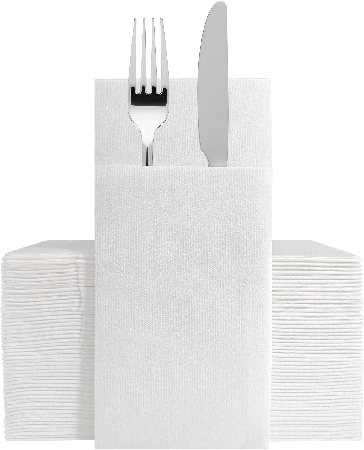 Disposable Dinner Napkins Linen Feel with Built-in Flatware Pocket