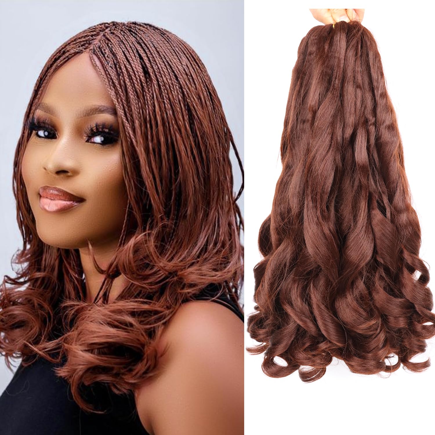 French Curls Braiding Hair Pre Stretched Ginger Curly Braiding Hair 14 Inch 8 Packs French Curl Braids Crochet Hair Spanish Curl Hair for Box Braids