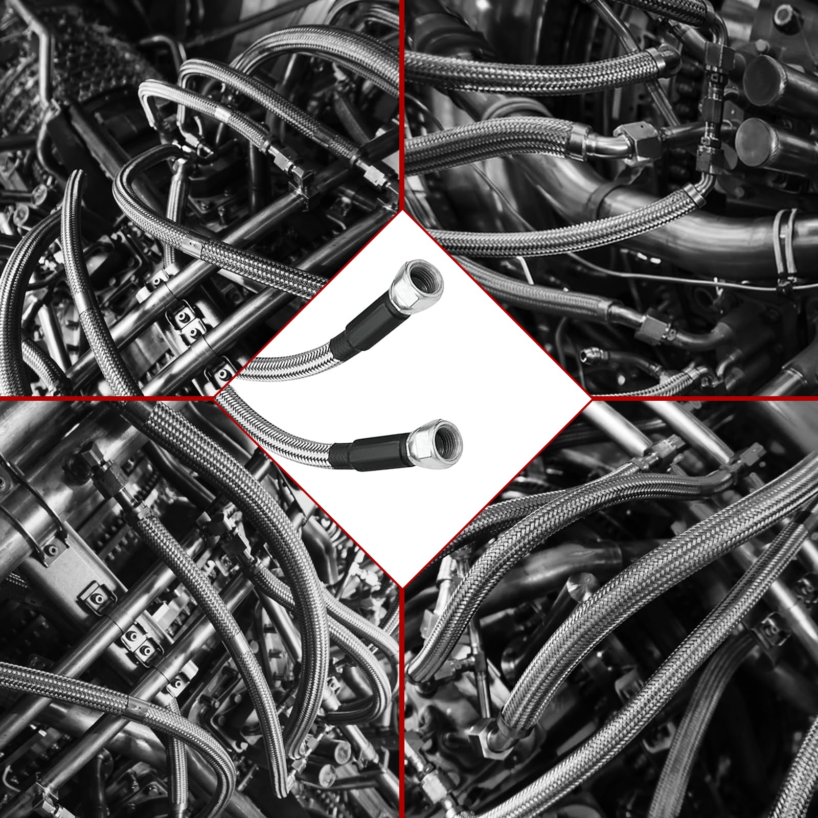 6AN Stainless Steel Braided Transmission Cooler Lines – 52" Length, Fits TH350/700R4/TH400, For Chevy Ford Mopar GM