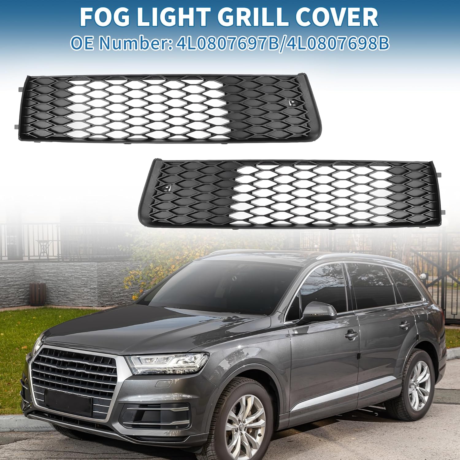 Fog Light Grill No.4L0807697B/4L0807698B 21.85"x4.72" Front Lower Bumper Fog Light Cover Inserts for Audi Q7 2010-2015 ABS Black