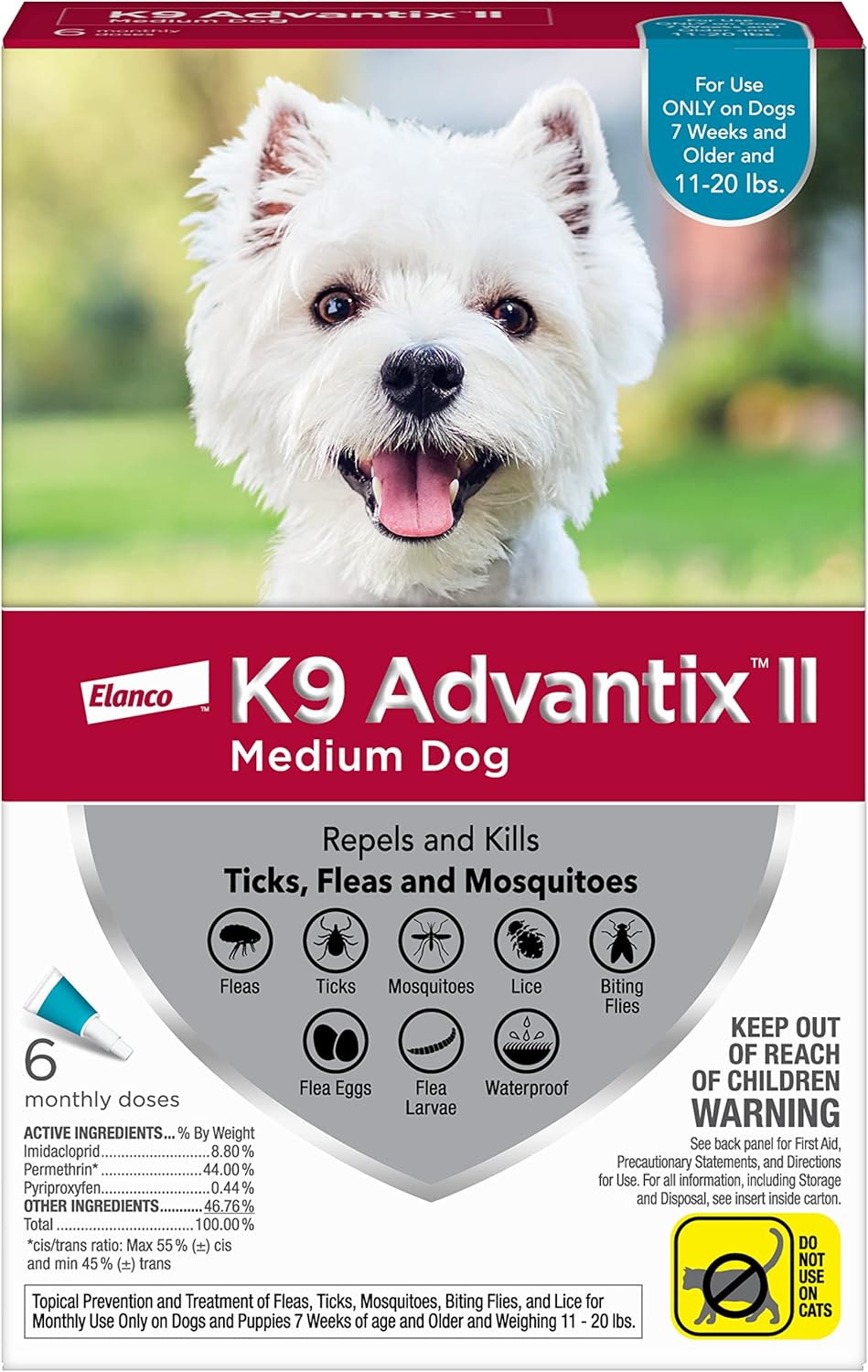 K9 Advantix II Flea and Tick Prevention for Medium Dogs (11-20 Pounds), 6 Pack : Everything Else