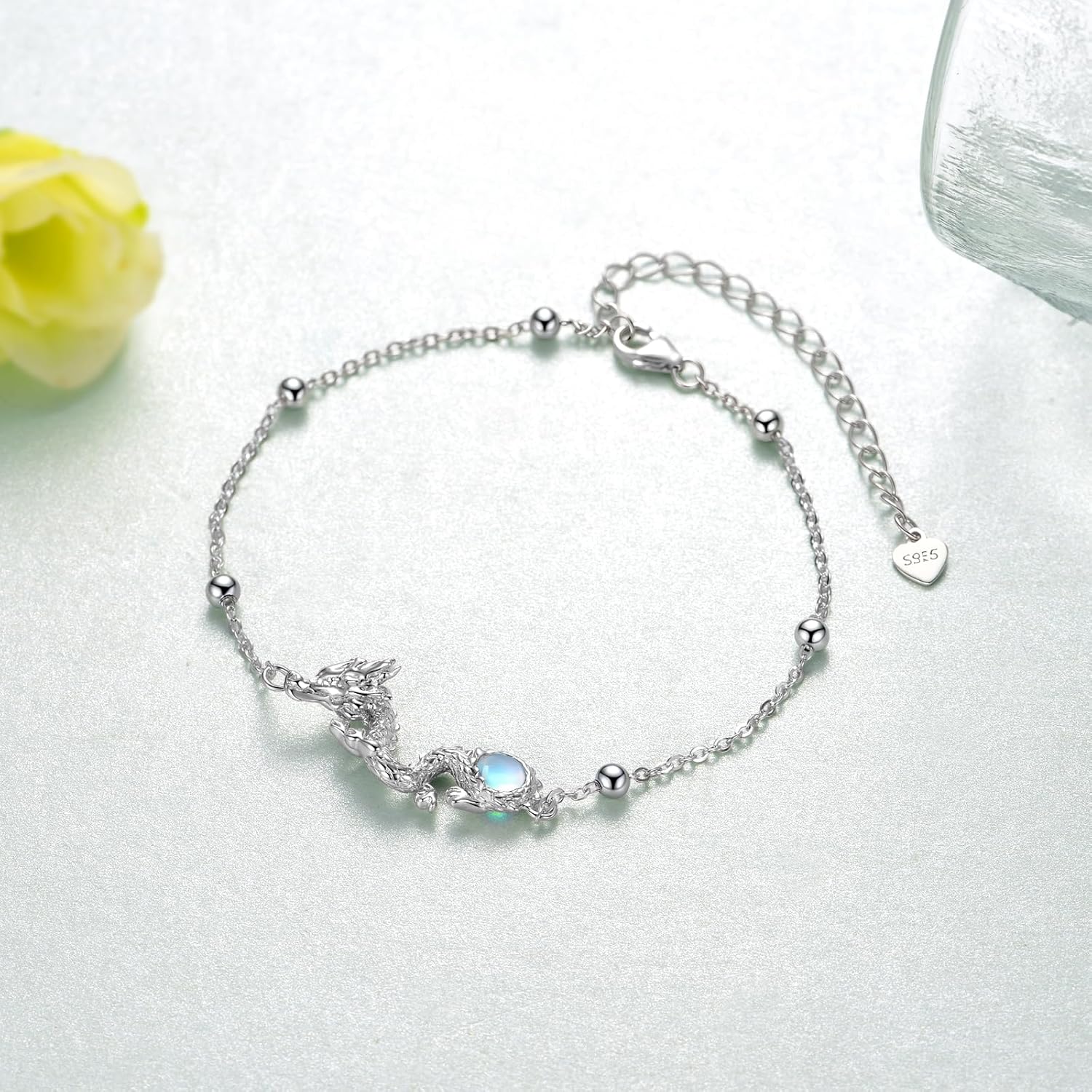 Dragon Bracelet 925 Sterling Silver Moonstone Chinese Dragon Bracelet Animal Jewelry Gifts for Women