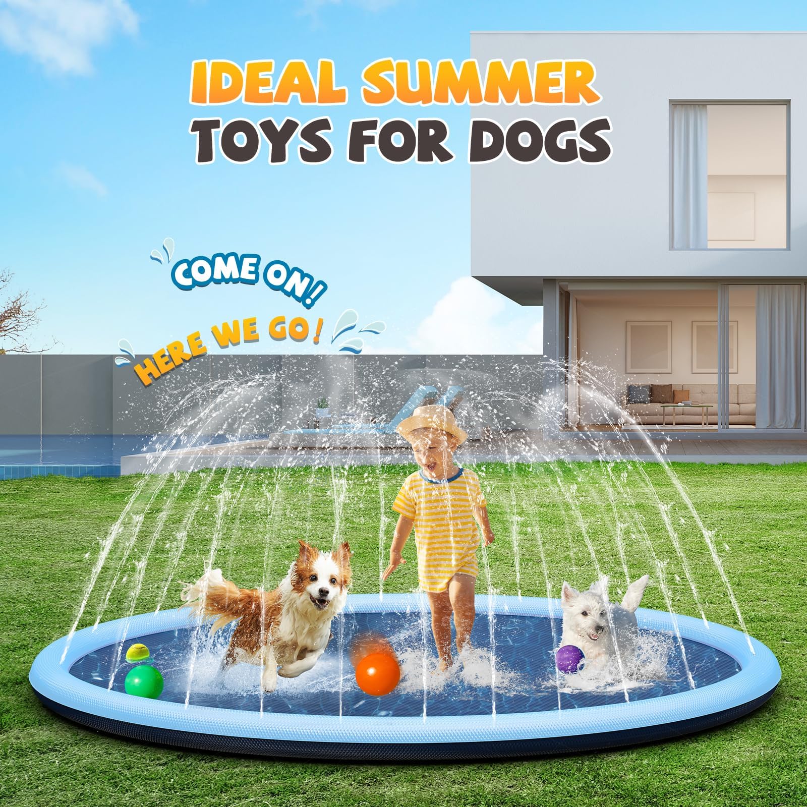 200CM Jeux Exterieur Piscine Antidérapant, Jeux d'eau Enfant pour Chien