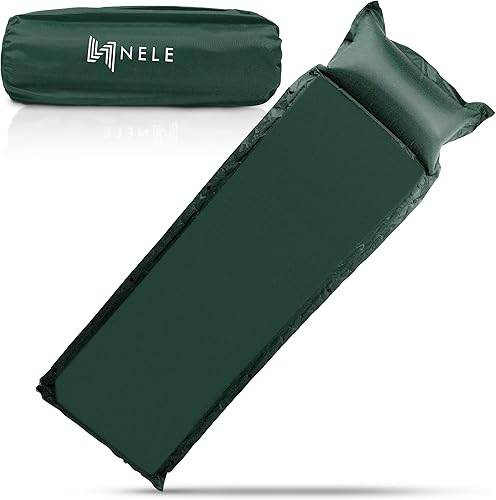 NELE - Almohadilla para dormir autoinflable de 2 pulgadas (verde oscuro)