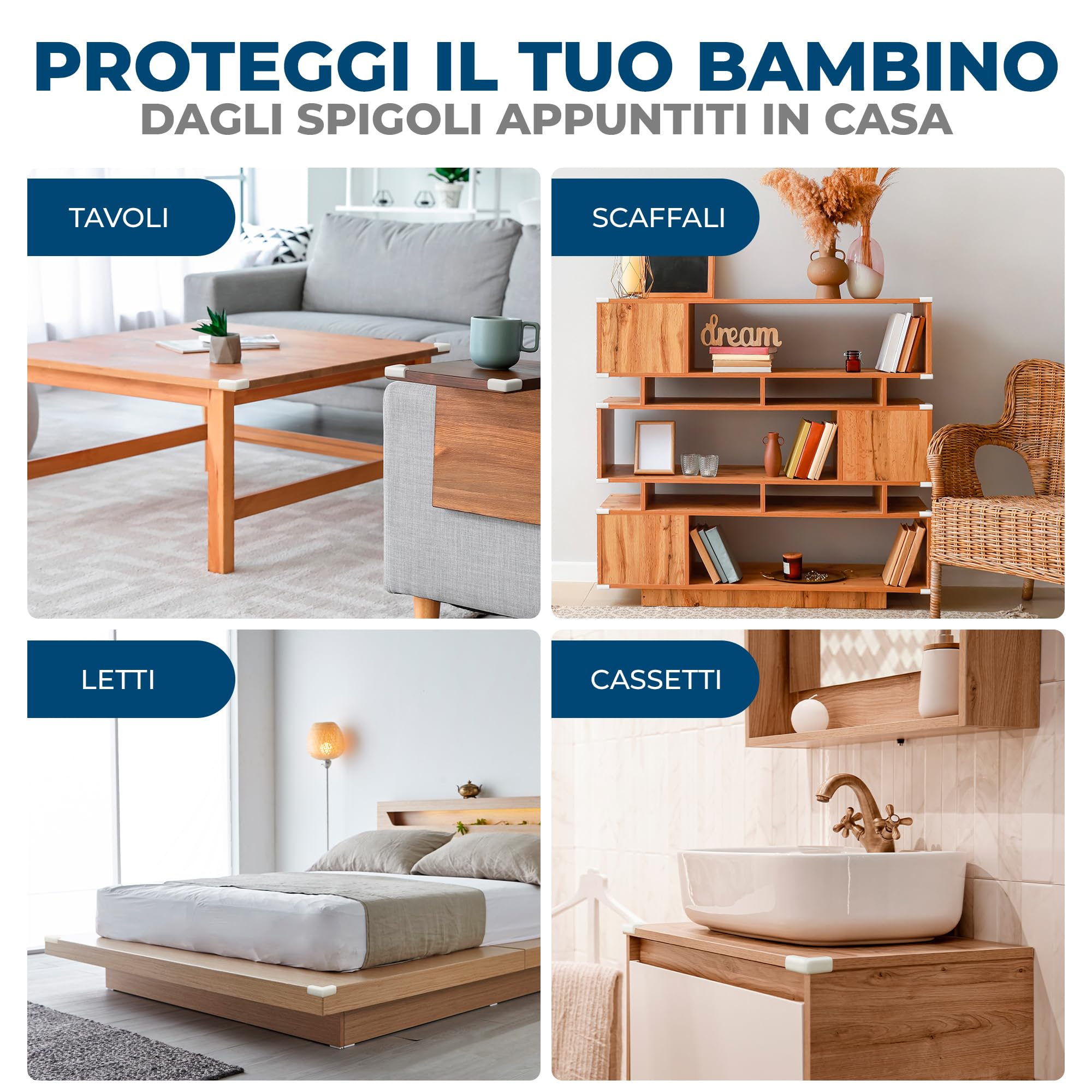 Hoffenbach Paraspigoli Angolari in Gomma per Bambini, Autoadesivi per Mobili, Sicurezza Casa, Bianco