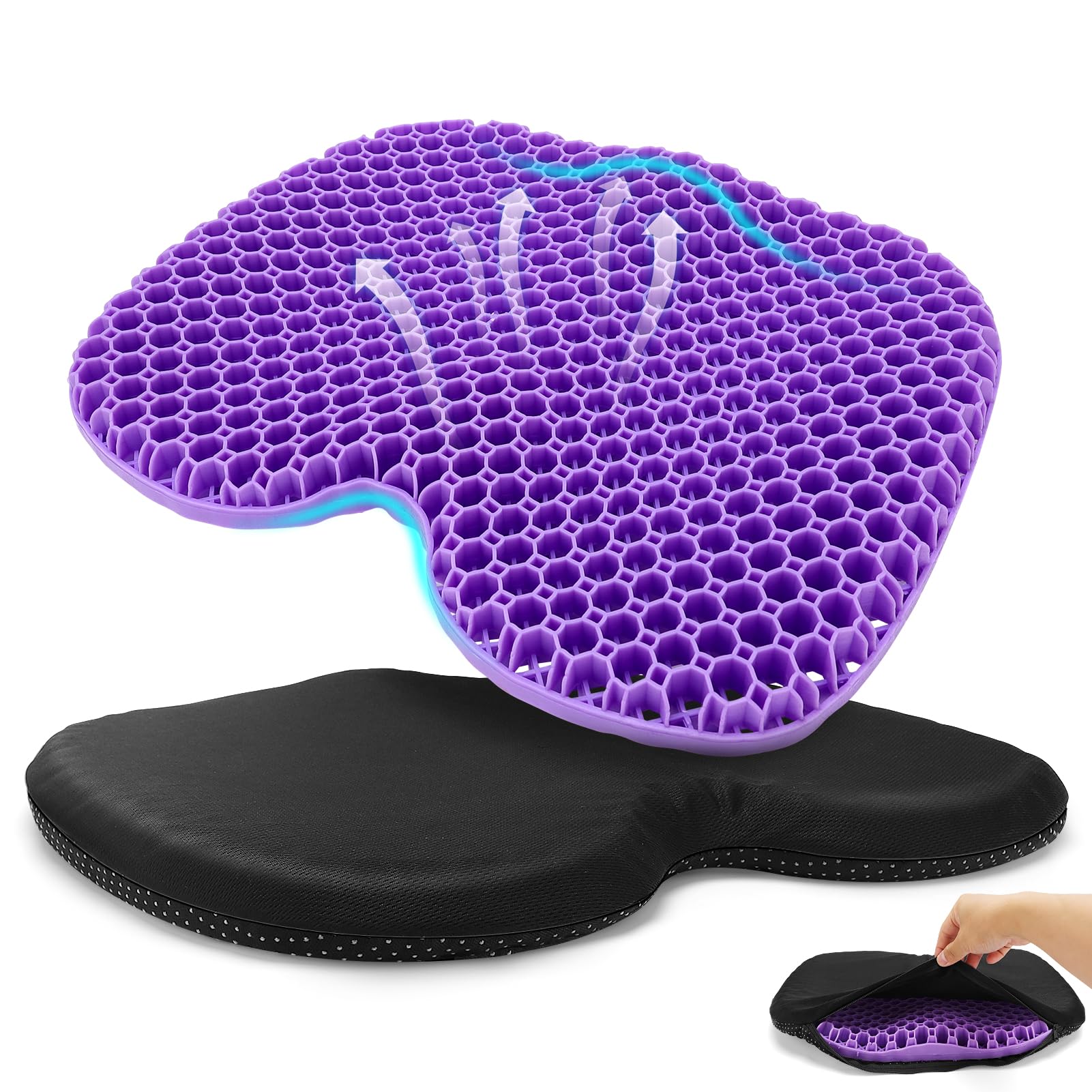 Cuscino ortopedico extra grande, 48 x 38 x 5 cm, struttura a nido d'ape per un sostegno forte, allevia il dolore ai glutei/lombi, ideale come cuscino per auto, sedia da ufficio e sedia a
