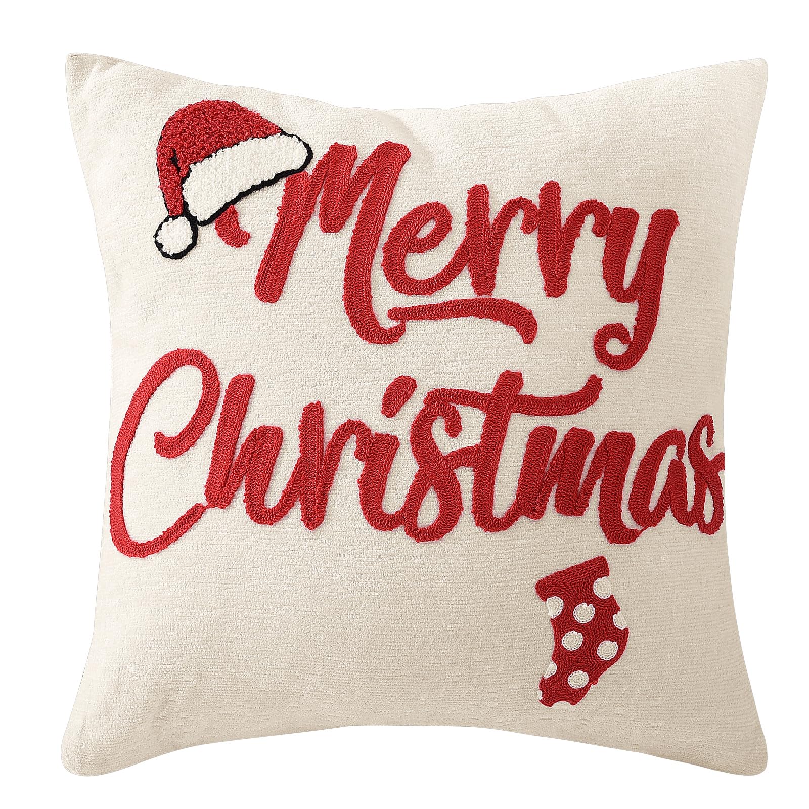 TOMEEK Federe Cuscino Natalizie 45x45 Cm - Ricamo Babbo Natale, Ciniglia Morbida, Copricuscini Divano - 2