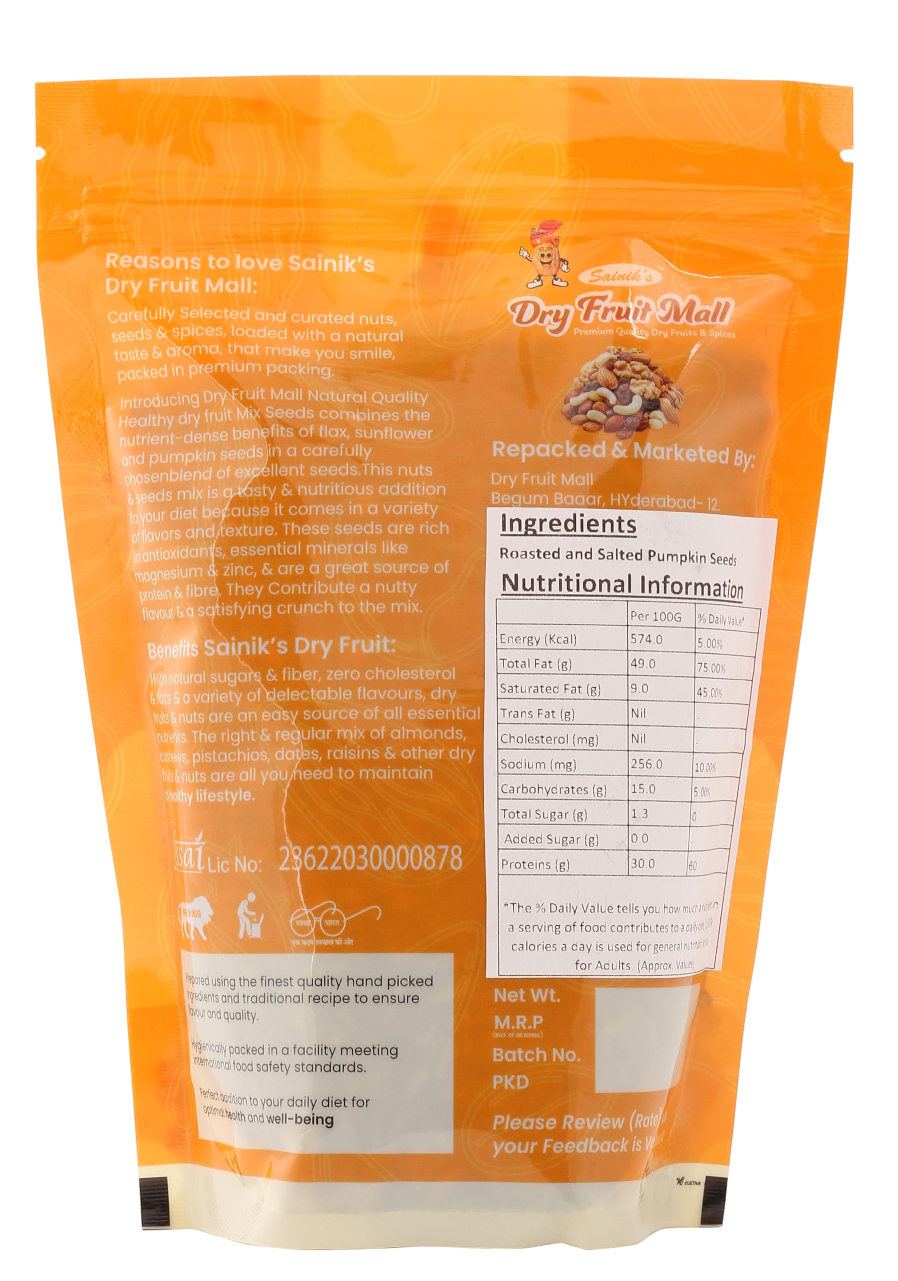 Sainik's Dry Fruit Mall Roasted Salted Pumpkin Seeds, 1kg, Rich in Protein, Dietary Fibre, Magnesium & Phosphorus, Raw & Roasted Pumpkin Seeds, Source of Iron & Zinc, Handpicked Seeds 1