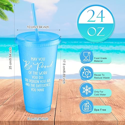 Miniatura 2 de Gerrii Vaso de plástico con tapa para pajita, regalo inspirador, reutilizable, con purpurina, regalo de agradecimiento para compañeros de trabajo