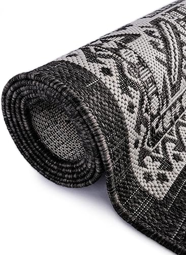 Miniatura 161 de Rugs.com Outdoor Aztec Collection Alfombra – 4 x 6 pies alfombra de tejido plano gris carbón perfecta para salas de estar, grandes comedores, planos