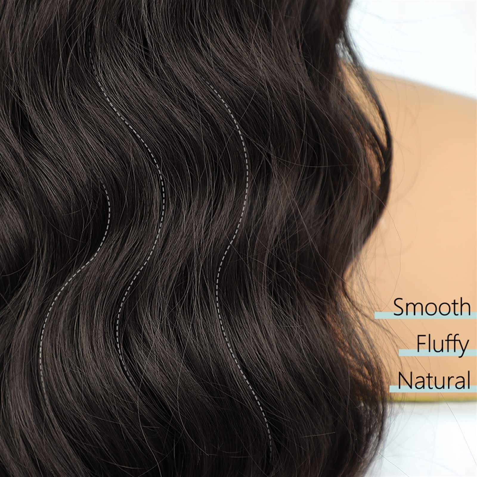 Cola de Caballo Cola de caballo con cordón ondulado de cuerpo largo sintético for mujer Extensión de cabello con cordón de onda esponjosa de 26 pulgadas Clip suave natural en postizo de cola de caball