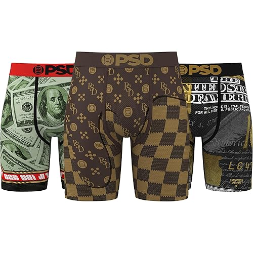 PSD Men's Boxer Briefs - Make Bank 3 Pack, 7 Inch Inseam, Stretchy Moisture-Wicking Boxer Briefs for Men Pack, Medium