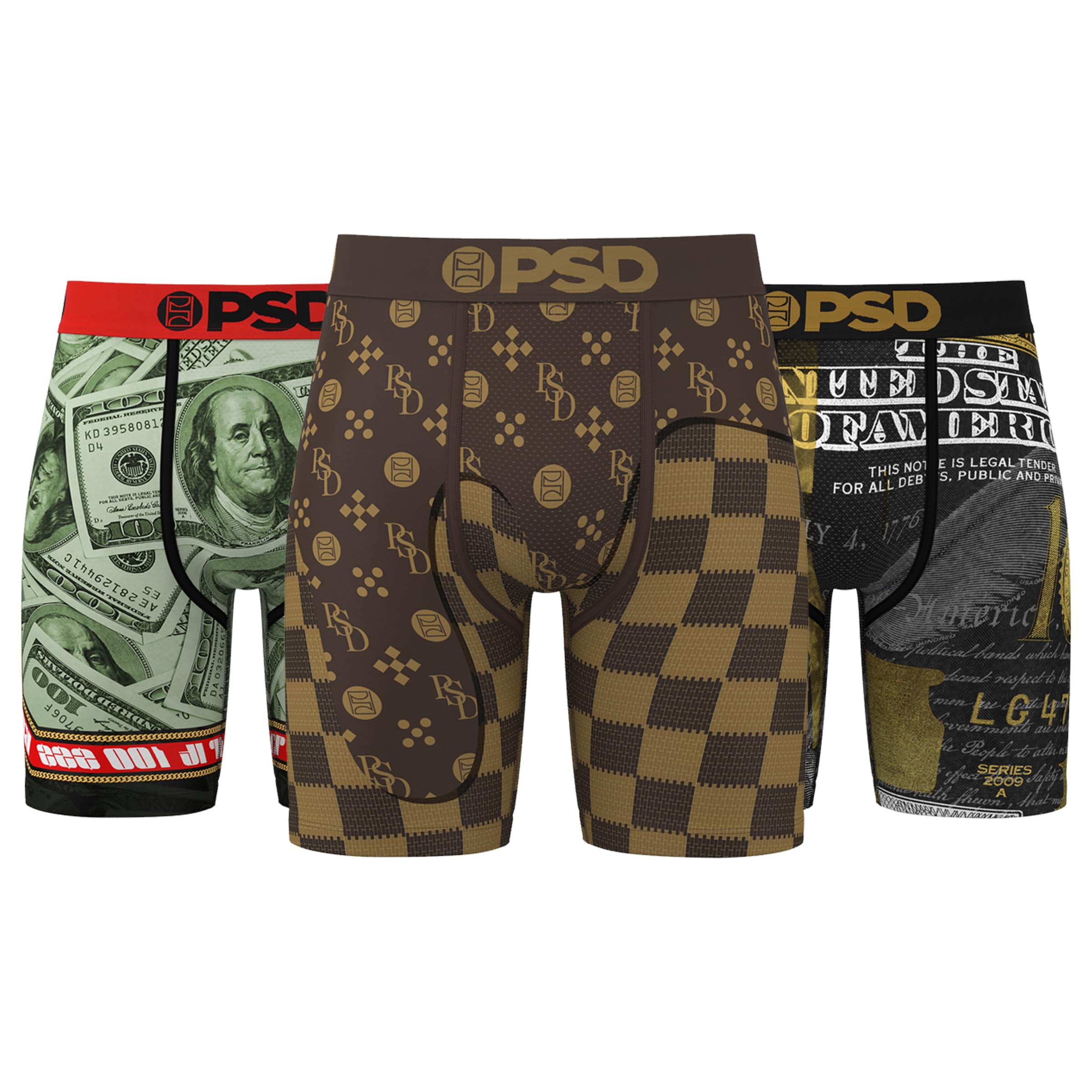 PSDMen's Boxer Briefs - Make Bank 3 Pack, 7 Inch Inseam, Stretchy Moisture-Wicking Boxer Briefs for Men Pack, Medium