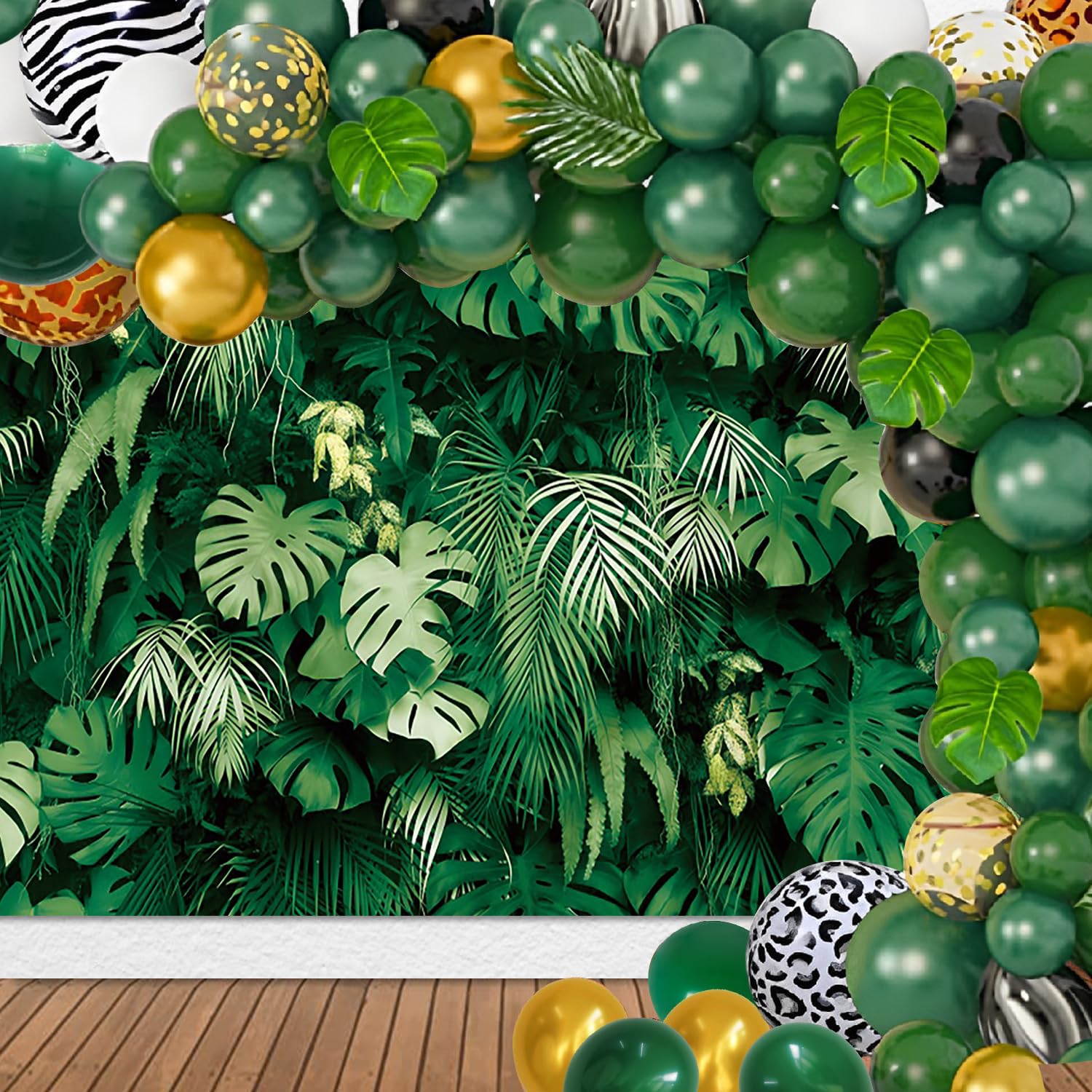 3x2m Fotohintergrund Dschungel Grün Tropischer Regenwald Palmenblätter Pflanze Fotografie Hintergrund im Freien Kinder Erwachsene Familie Party Dekorationen Banner Fotostudio Requisiten