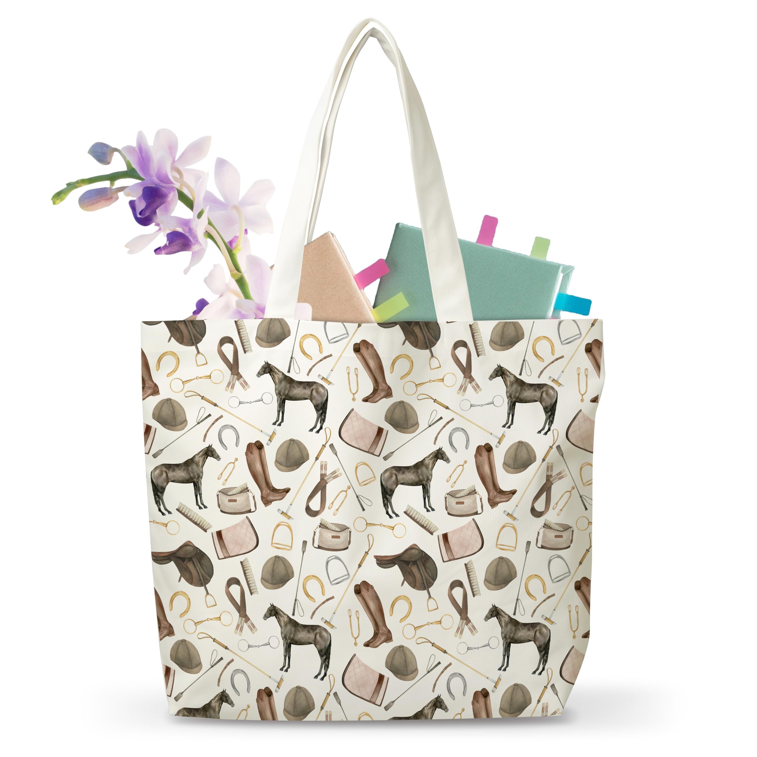 MVZX Horses Lover Canvas Tote Bag, Equestrian Gifts, Horseback Riding Reusable Shopping Bag, Western Cowgirl Grocery Bag, Birthday Christmas Gifts For