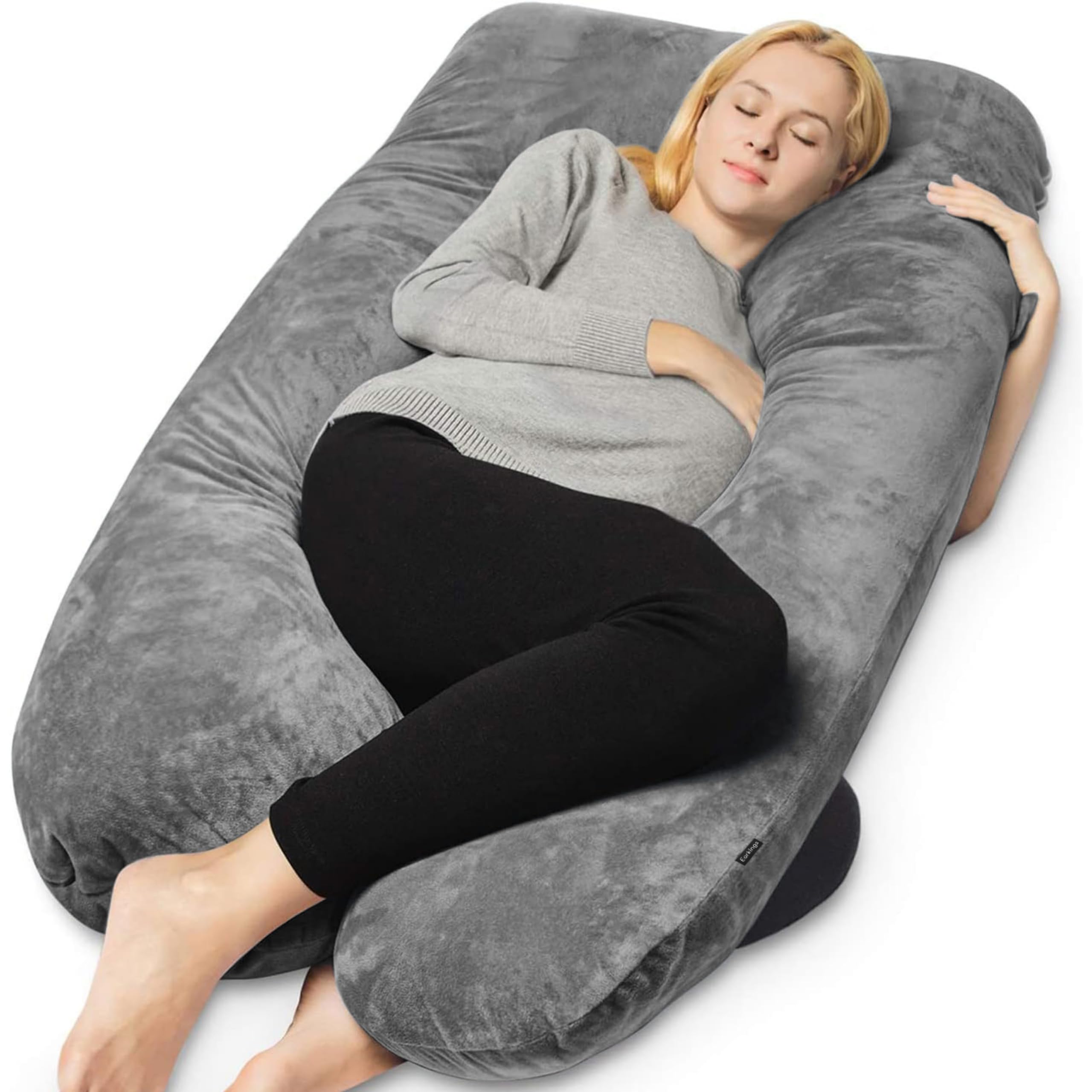 Cuscino per gravidanza, cuscino per dormire sul lato, 140 x 80 cm a forma di U con fodera rimovibile, cuscino per il corpo, grigio scuro