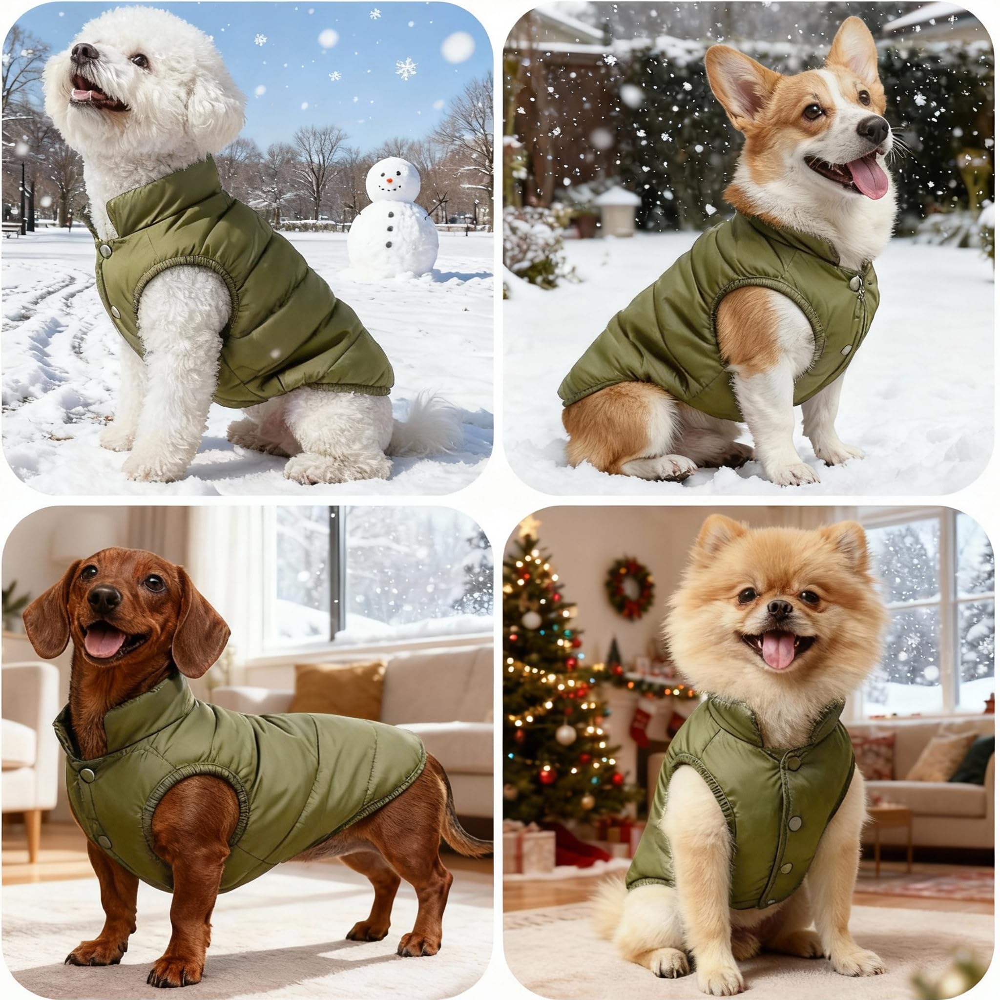 Abrigo Perro Chaqueta de Perro Cálida de Forro Polar Impermeable Abrigo Perros Pequeño Invierno Ropa Perros Abrigos Navideña para Mascotas en Clima Frío Verde S