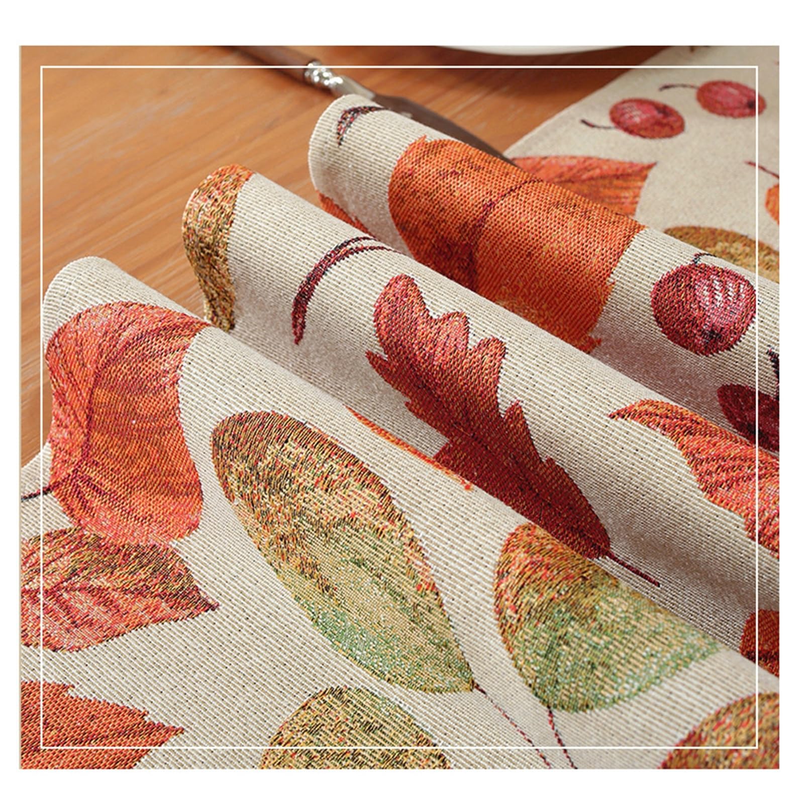 Chemin de Table Champetre 35x270cm, Chemin de Table Mariage Effet Lin avec Motif de Feuilles d'automne