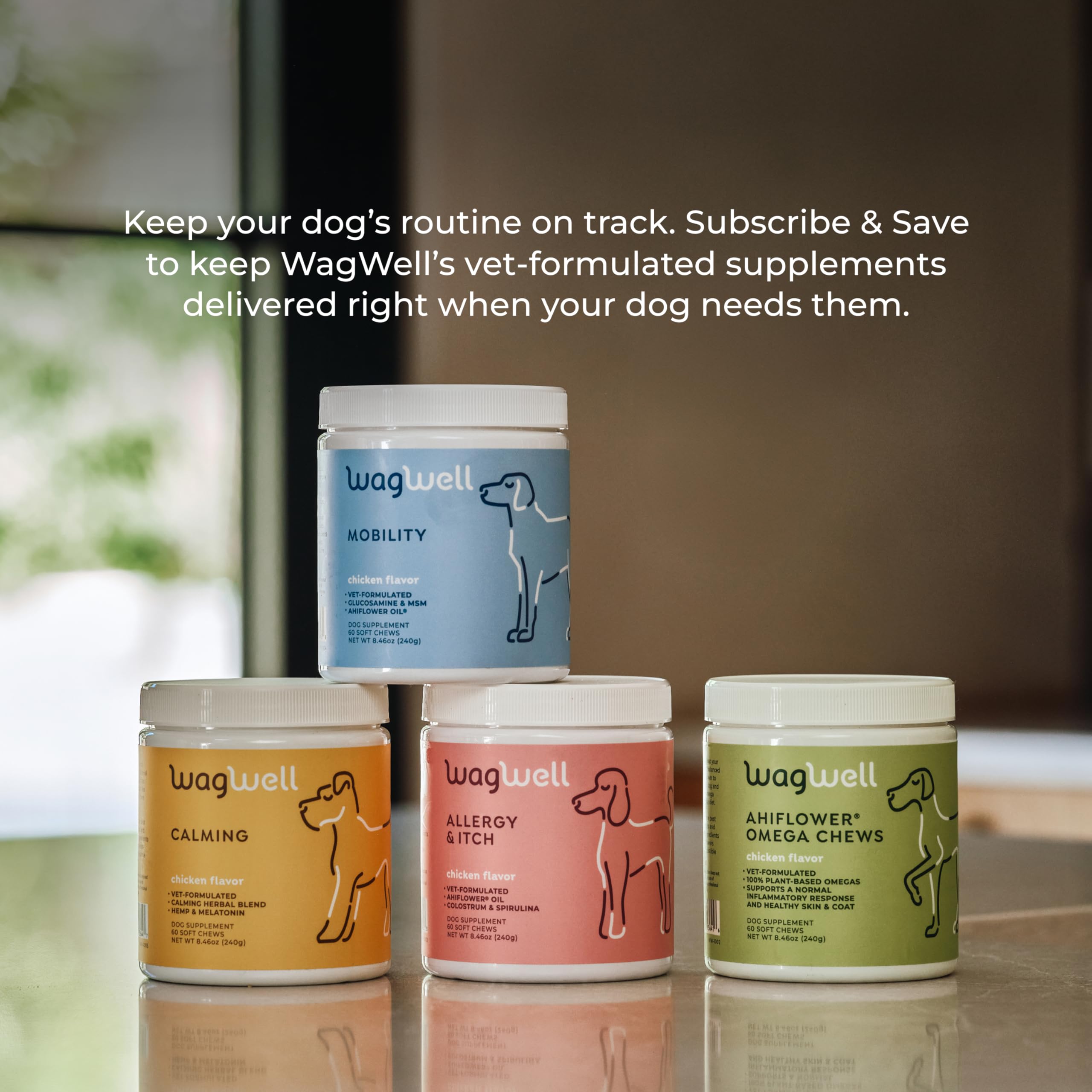 WagWell Allergies et démangeaisons à mâcher – Aromatisé au poulet – À base de plantes avec du colostrum et de la spiruline – Complément alimentaire pour la peau et le pelage de chien pour soulager les