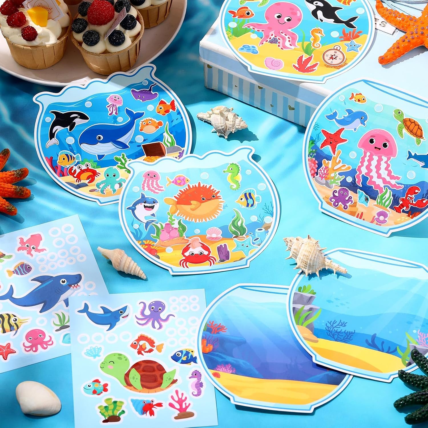 Fuutreo 48 Pack Summer Craft Kits,DIY Fish Tank Stickers | Ocean Animals Craft,Summer Craft Activity for Birthdays, Camps, Classrooms, Ocean Celebrations