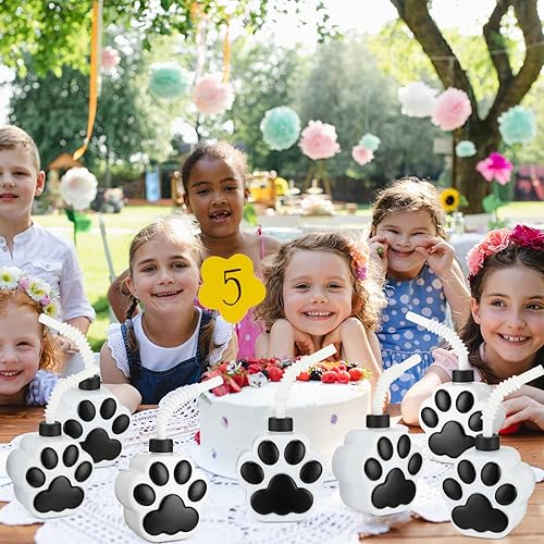 Miniatura 7 de Zubebe 12 tazas de patas de perro con pajitas y tapas a granel de plástico reutilizables de 10 onzas para perros, lindo estampado de patas,