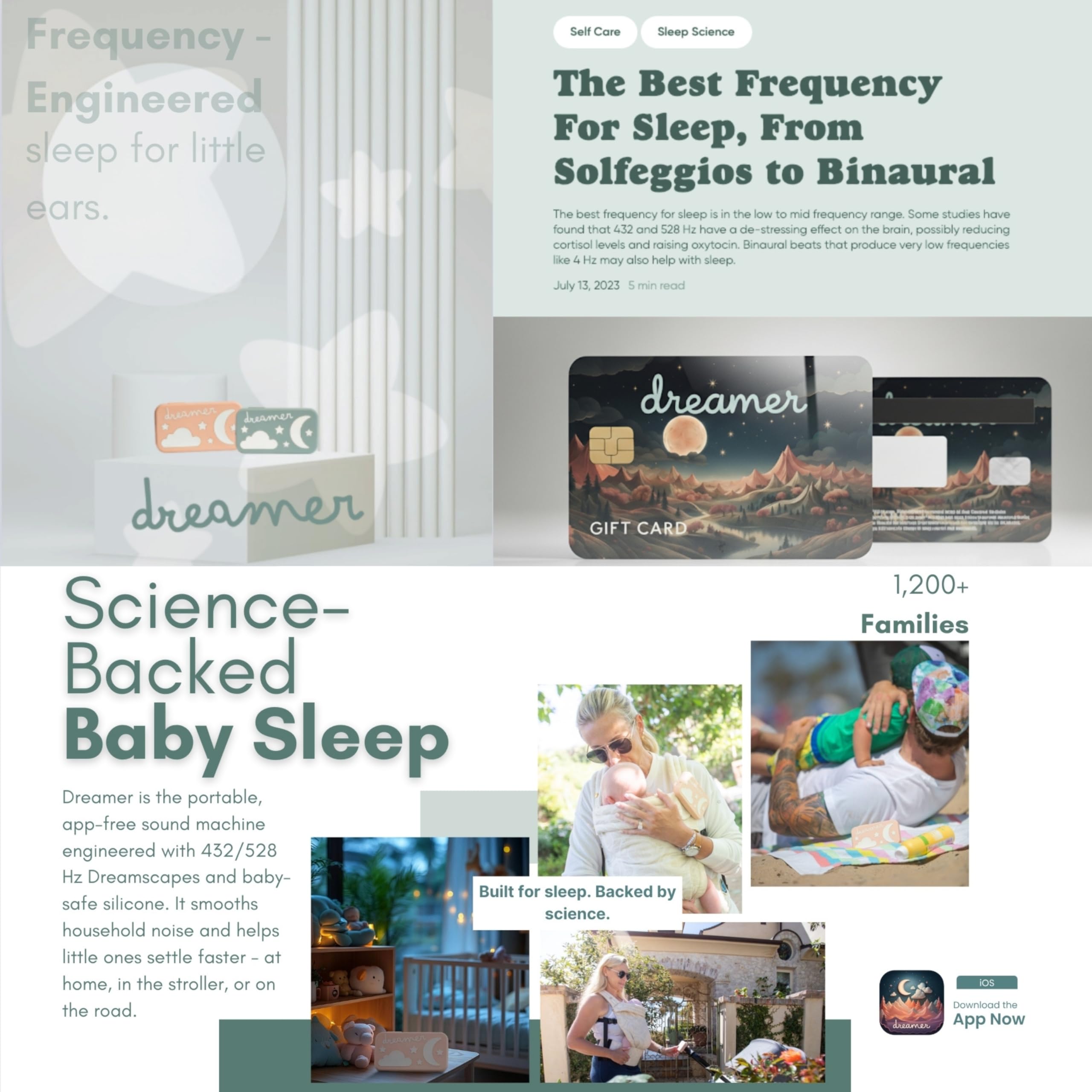 Dreamer Sound Machine - Tragbare Einschlafhilfe mit schlaffördernden Frequenzen, Baby-Nachtlicht & benutzerdefinierten Soundscapes für Babys & Kinder - Salbei