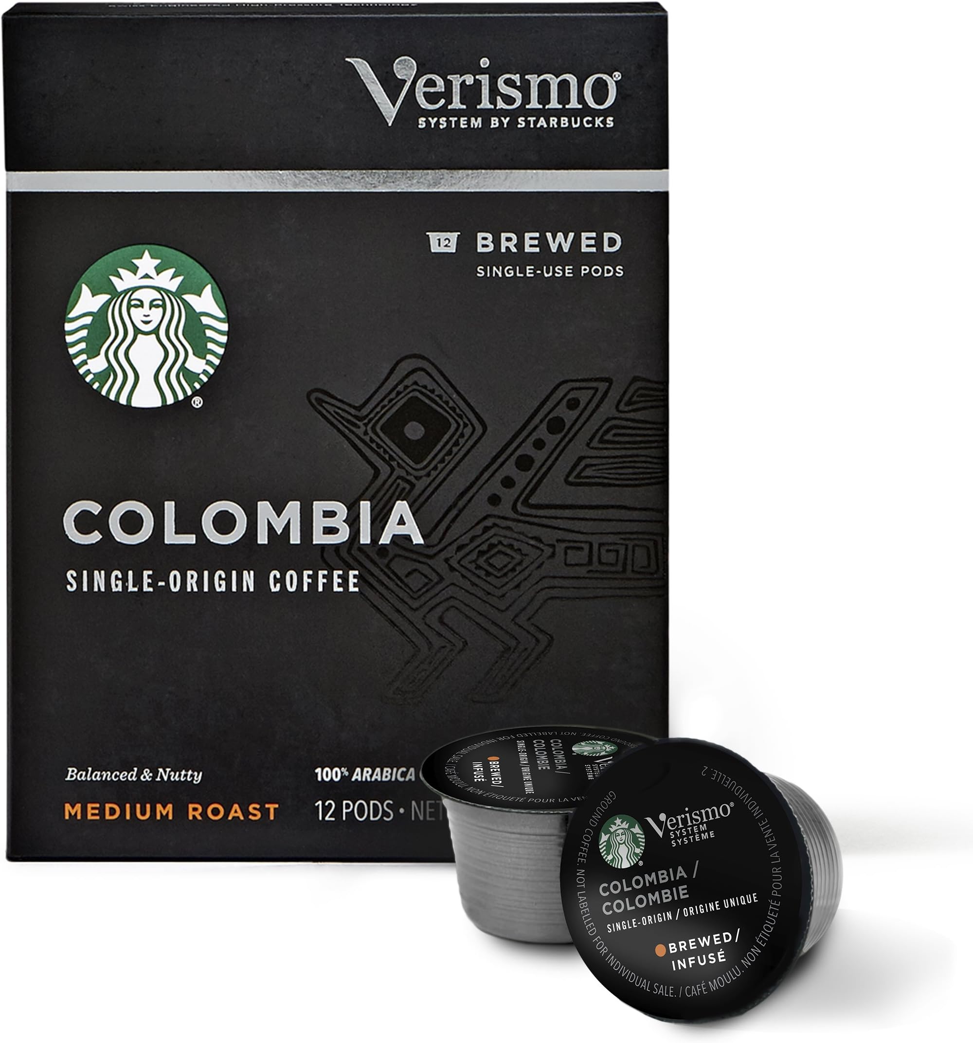 StarbucksMedium Roast Verismo Coffee Pods — Colombia for Verismo Brewers — 6 boxes (72 pods total), Black Box