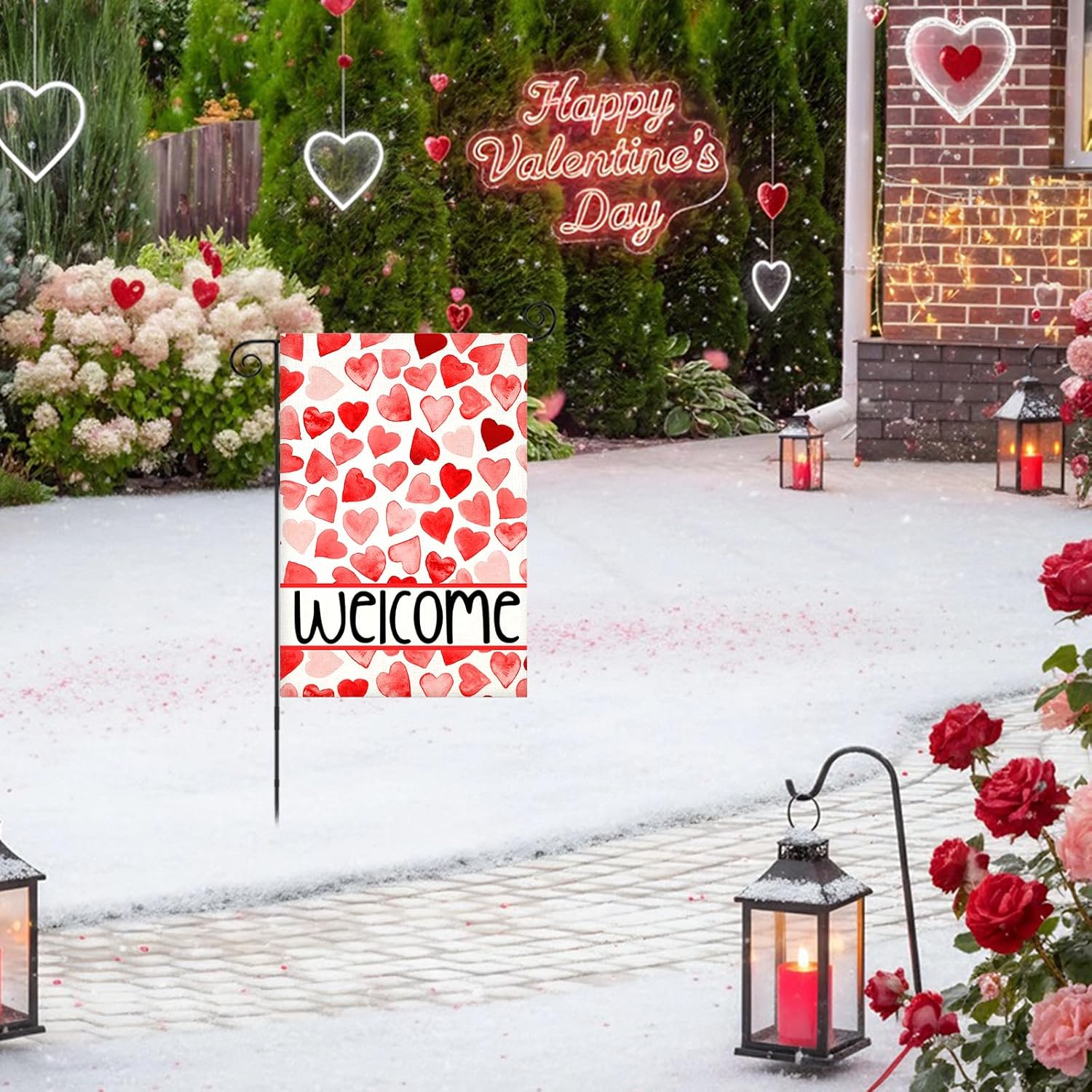 Welcome Love Hearts Garden Flags for Outside Decoration, Valentines Love Hearts Small Yard Flag, Anniversary Wedding Seasonal Farmhouse Holiday Outdoor Decor 12x18 Inch Vertical Double Sided - Image 4