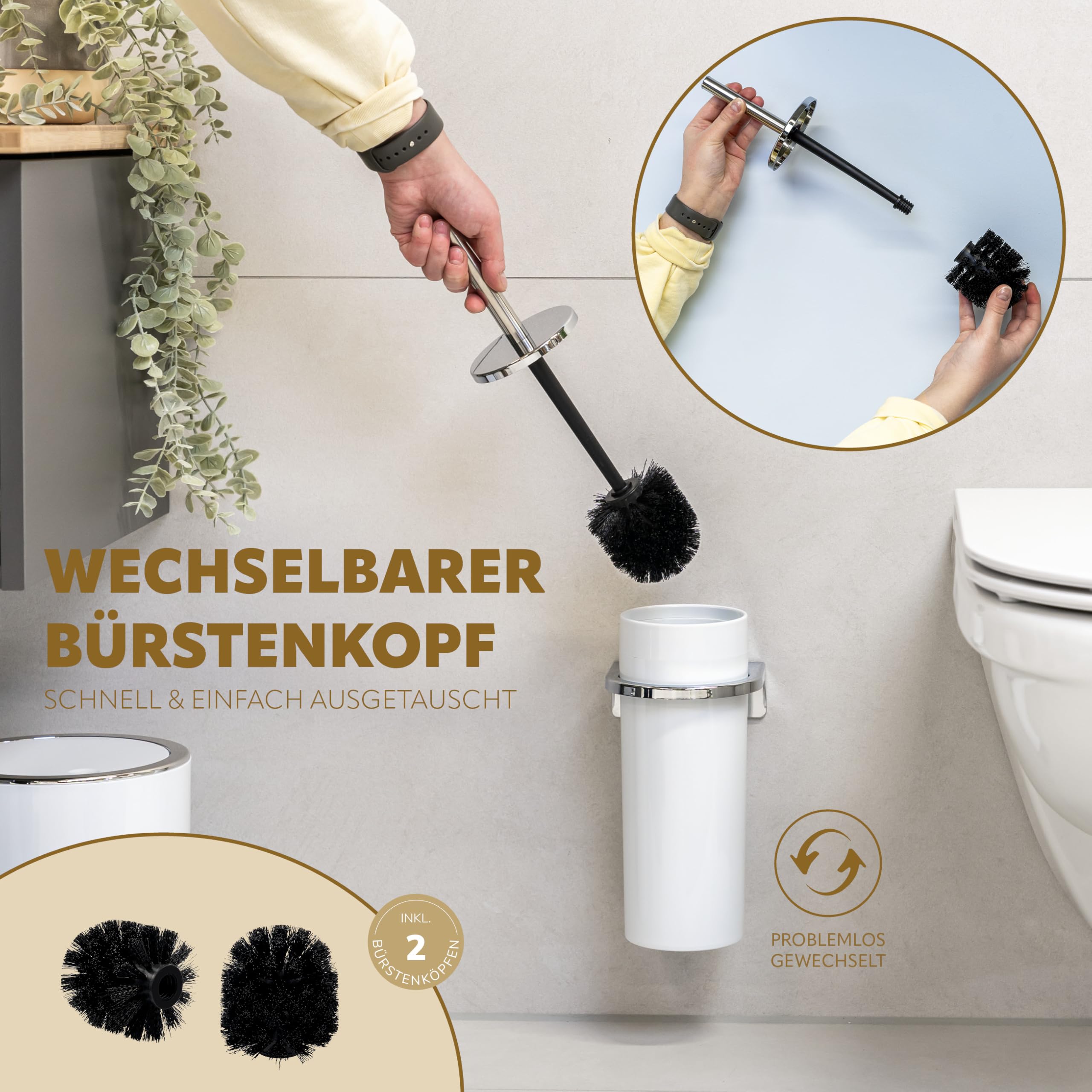 bremermann 2tlg. Bad-Set Savona, Kosmetikeimer 5,5 Liter und WC-Garnitur mit Wandhalterung, rund (Kunststoff-weiß)
