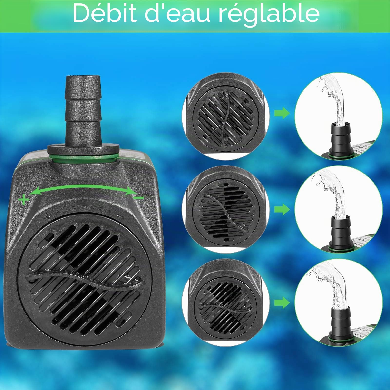 Pompe à eau submersible 15W 1000 L/H AC220-240V avec 1 buse pour aquarium