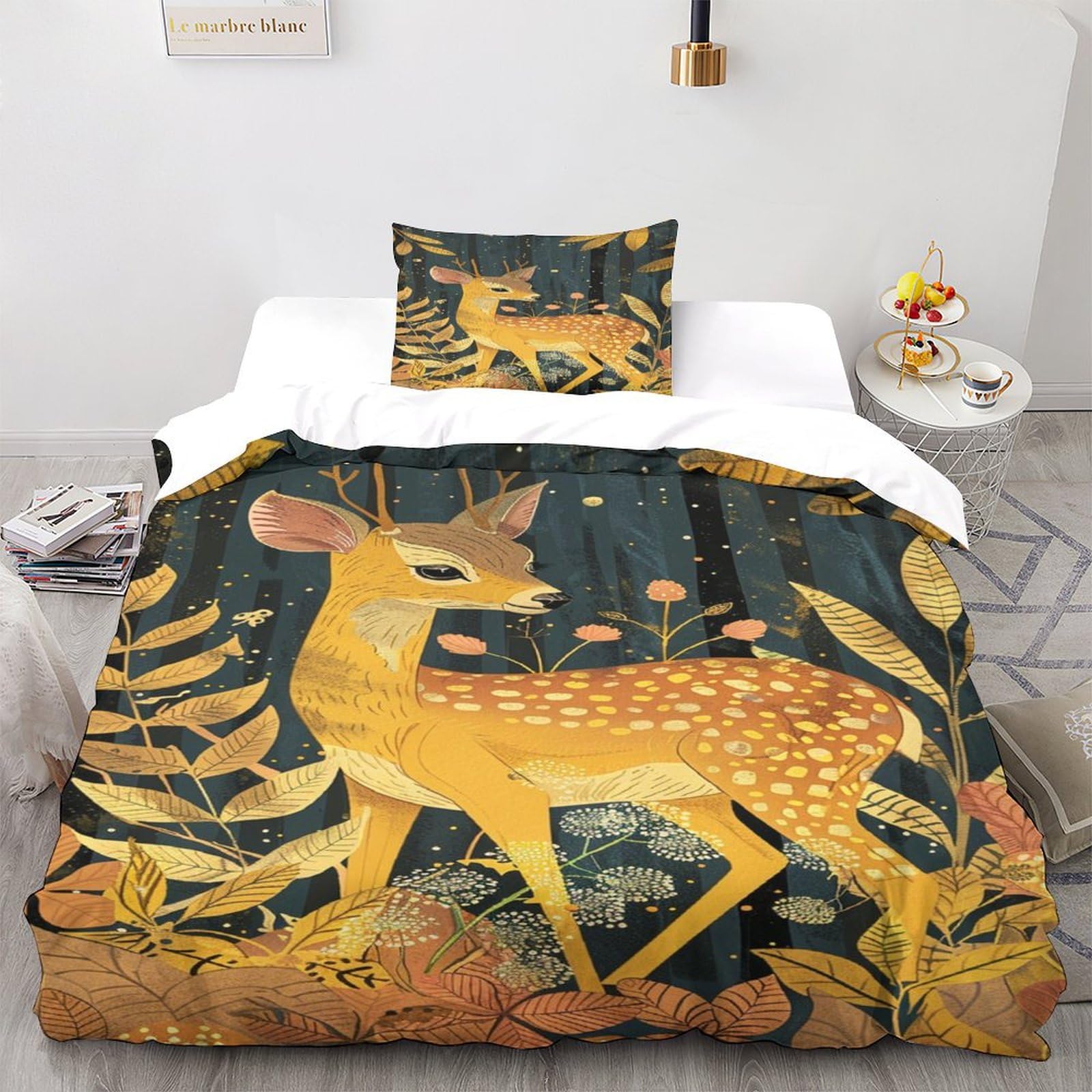 Set copripiumino per letto singolo con stampa 3D, motivo cervo, per ragazzi, ragazzi, 3 pezzi, per letto singolo (135 x 200 cm)